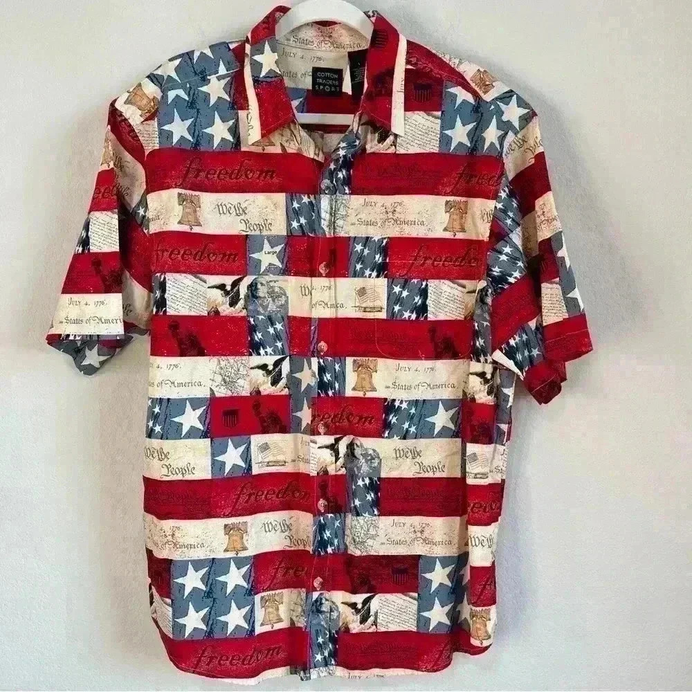 Cotton Traders Sport‎ Men’s Freedom Patriotic USA Button Down Shirt Size L NWT